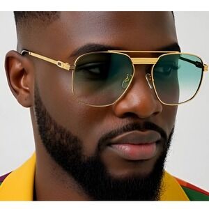 Green Sunglasses Fashion Unisex Gold Frame Sun Protection Beach Miami Shades New